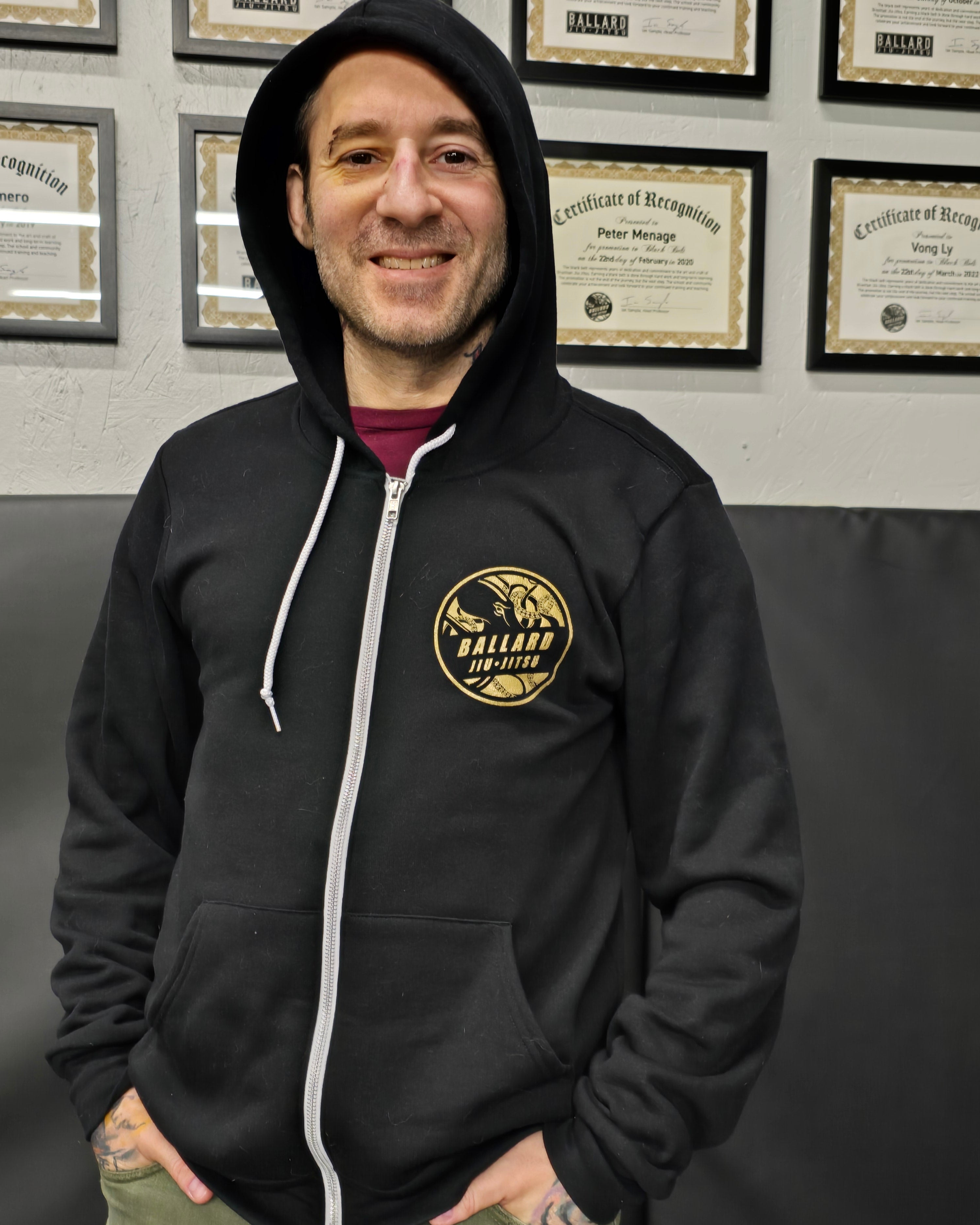 Ballard Jiu Jitsu Black and Gold Hoodie